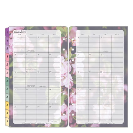 Jan 2019 Pocket Blooms Two Page Monthly Ring-Bound Tabs Dec 2019