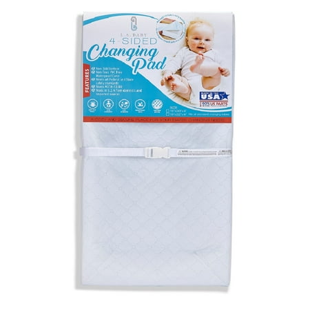 LA Baby 4-Sided Waterproof Diaper Changing Pad with Easy to Clean Quilted Cover, White