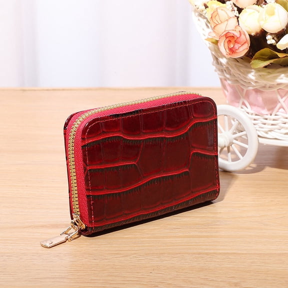 Healifty Compact Red Card Holder Wallet with Multifunction Design for Travel, Office, and Everyday Use