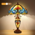 thumbnail image 4 of MoveCatcher Tiffany-Style Table Lamp 24" with Stained Glass Shade, Orange LED Lighting for Bedroom/Office, Vintage Decor, 3 Bulbs Included, 4 of 7