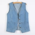 thumbnail image 3 of Plus Size Womens Denim Vest Button Front Sleeveless Jean Jackets Dressy Casual Outerwear Coat Streetwear Light Blue, 2XL, 3 of 4