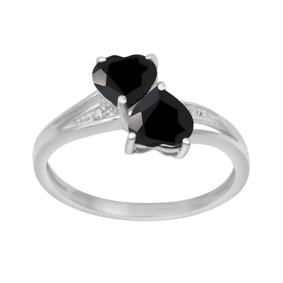 925 Sterling Silver 6MM Heart Shape Black Spinel Two Stone Heart Valentines Day Gifts Ring