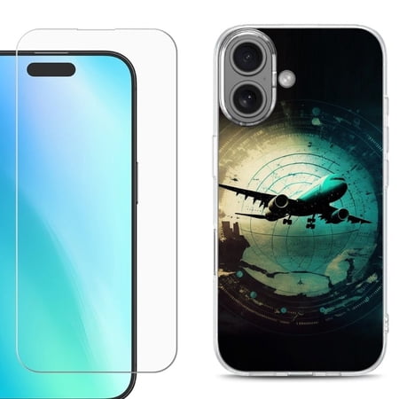For iPhone 16 Phone Case Cover Shockproof Case with Tempered Glass Screen Protector by OneToughShield - Flight Tracker