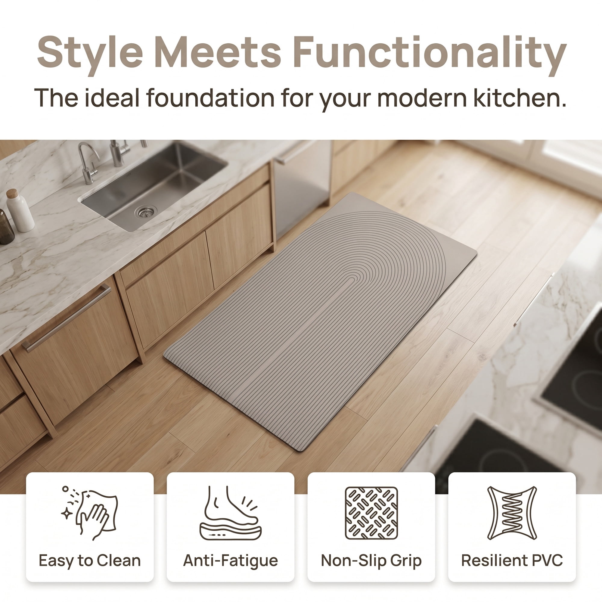 Unique Bargains Geometric Anti Waterproof Non Slip Rubber Mat Beige Geometry 30" x 18"