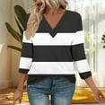 thumbnail image 5 of Womens V Neck T Shirt, Summer Tops for Women Fashion Loose Fit Striped Printed 3/4 Sleeve Shirts S-2XL, 5 of 8