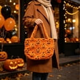 thumbnail image 4 of Cute Fuzzy Pumpkin Halloween Tote Bag,Frayed Jack-O-Lantern Knitted Storage Basket Bag for Holiday Treat Display Home Party Decor, 4 of 5