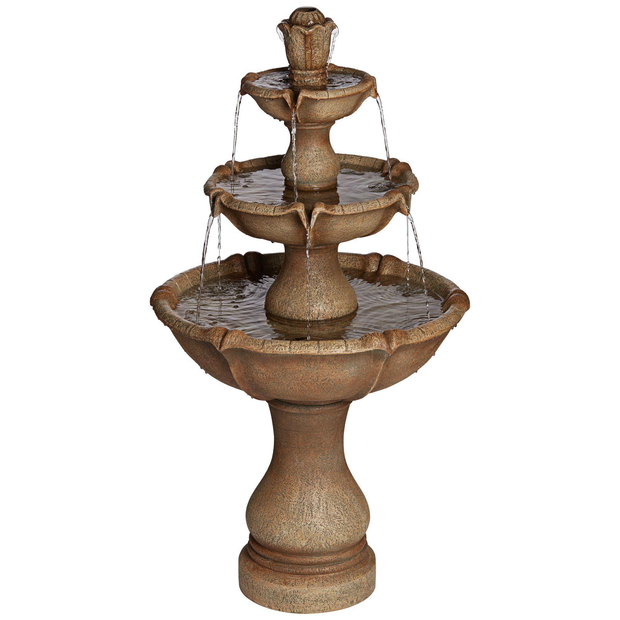 Arosco 43" High Large Italian Outdoor Decor Sand Stone Floor Fountain with Light LED 3-Tier Outside Garden Patio