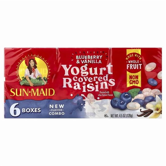 Sun-Maid, Yogurt Covered Raisins, Blueberry & Vanilla, 6 Boxes, 0.75 oz (21 g) Each