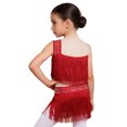 thumbnail image 2 of TiaoBug Kids Girls Latin Dance Outfit Ballroom Salsa Tassel Fringe Dress One Shoulder Crop Top and Skirt Set Burgundy 14, 2 of 7