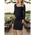 thumbnail image 2 of Side Ruched Pregnancy Dress Long Sleeve Maternity Clothes for Women, 2 of 7