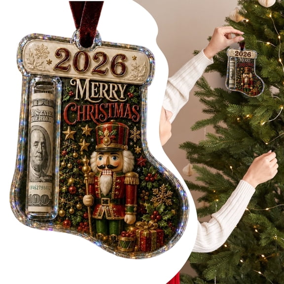 2026 New Cash Clip Christmas Tree Ornament, Clear Acrylic Money Holder with Rolled Bill Slot, Hanging Xmas Decoration, for Graduation, Birthday, Back to School Stuffer(C)