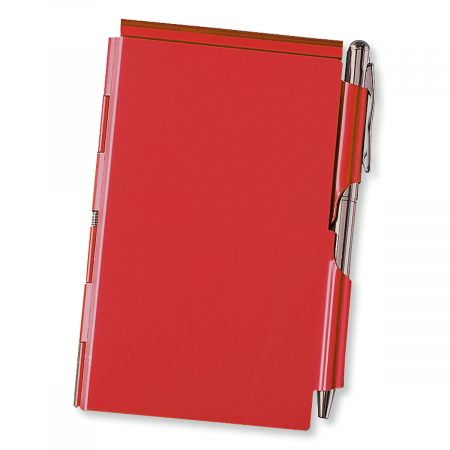 Refillable Notepad Holder - Red Metal Note Holder with Pen - 2 1/2