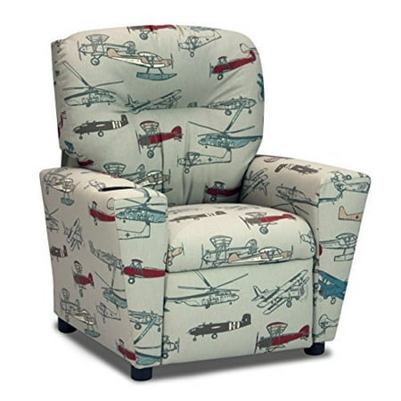 Childrens Recliner With Cup Holders Vintage Airplanes Fabric Upholstered Child S Reclining Armchair Kids Furniture Seating Tha