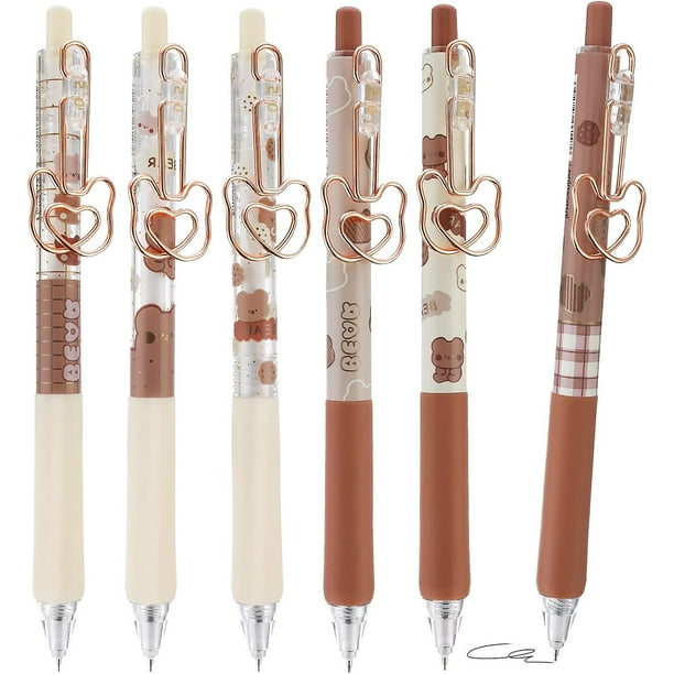 6-Pack Cute Gel Ink Pens 0.5 mm Kawaii Bear Design Black Smooth Pens for School Office Gifts
