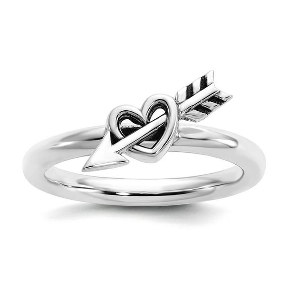 2.5mm 925 Sterling Silver Stackable Oxidized Love Heart With Arrow Ring Size 10 Stackable Ring for Women