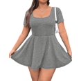 thumbnail image 1 of Robe Courte pour Femme à Encolure Carrée, Manches Courtes, Ourlet à Volants, avec Short Intégré, Gris G, 1 of 10