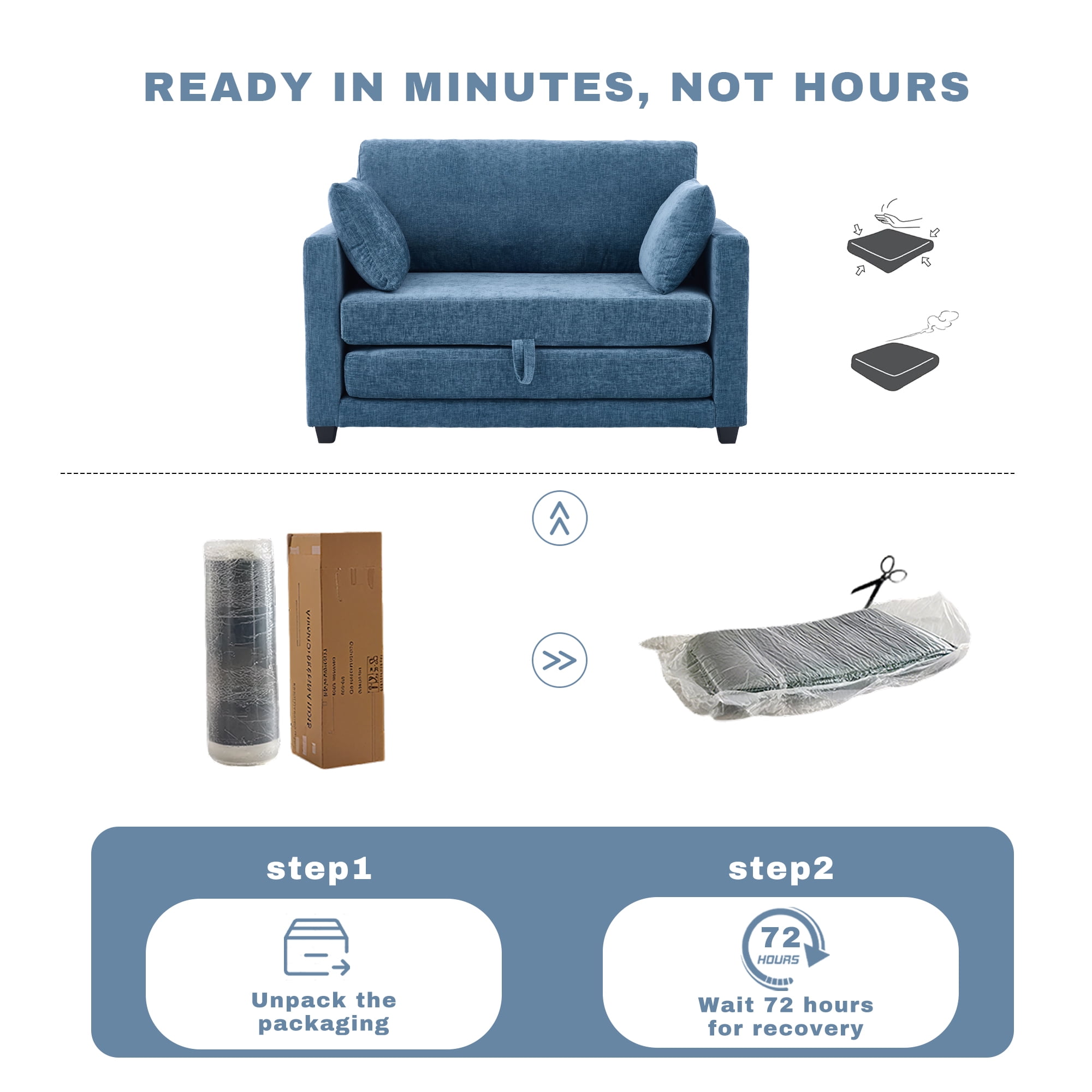 GAOHAPY 52" Loveseat Sleeper Sofa Bed,2 in 1 Convertible Floor Sofa Bed for Small Spaces,Pull Out Couch with Deep Seat,2 Pillows and Solid Frame Floor Couch for Living Room,Apartment