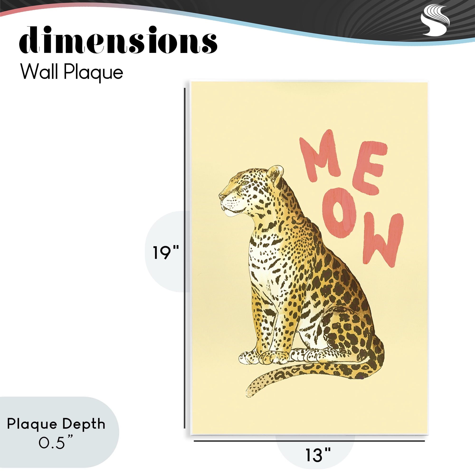Stupell Industries Meow Leopard on Yellow Wall Plaque Art, design by Florentina Dolci