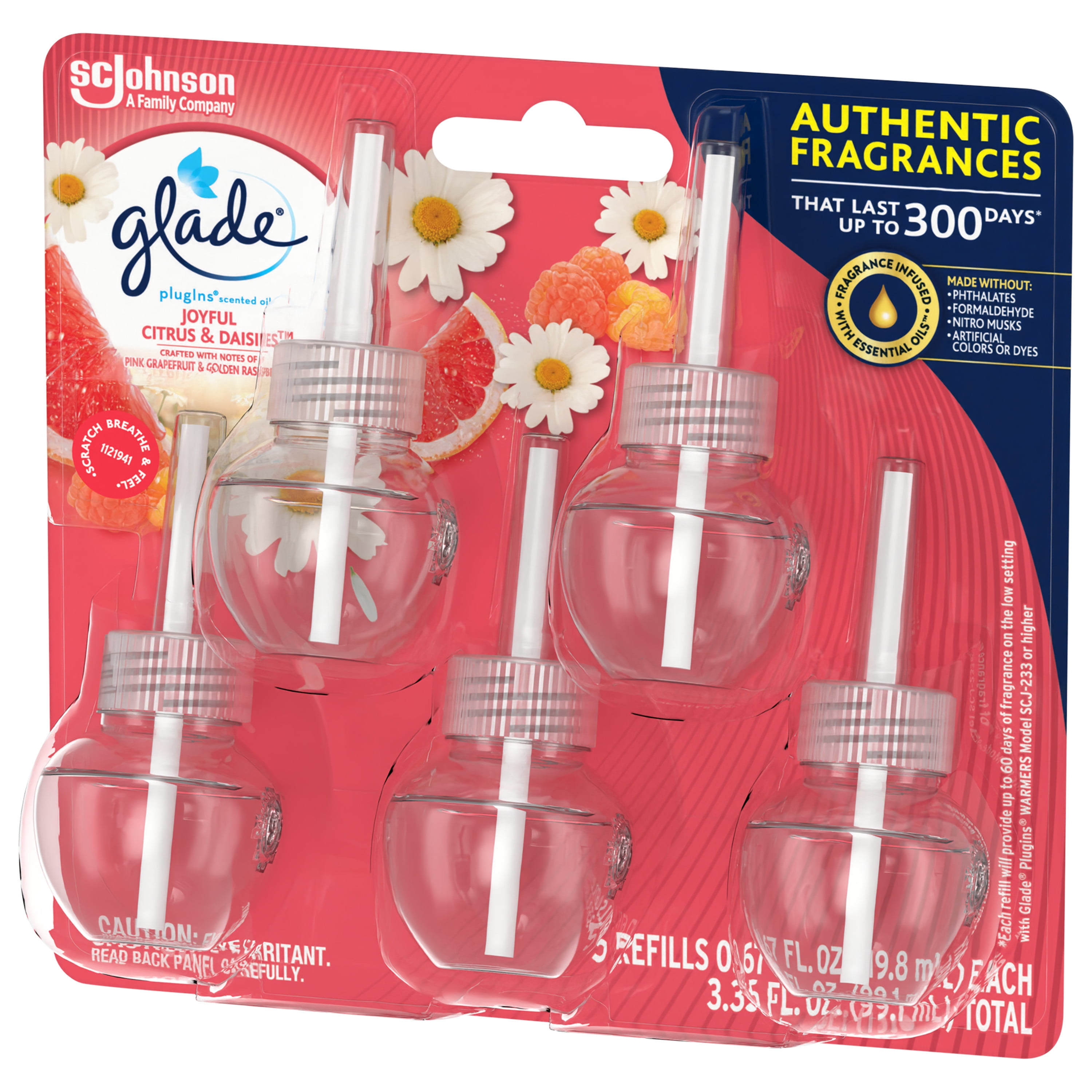 Glade PlugIns Scented Oil 5 Refills, Air Freshener, Joyful Citrus & Daisies  5 x 1.34 oz