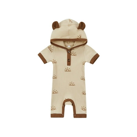 

Biekopu Baby Girls Short Jumpsuit Short Sleeve Hooded Sun Printed Summer Casual Bodysuit