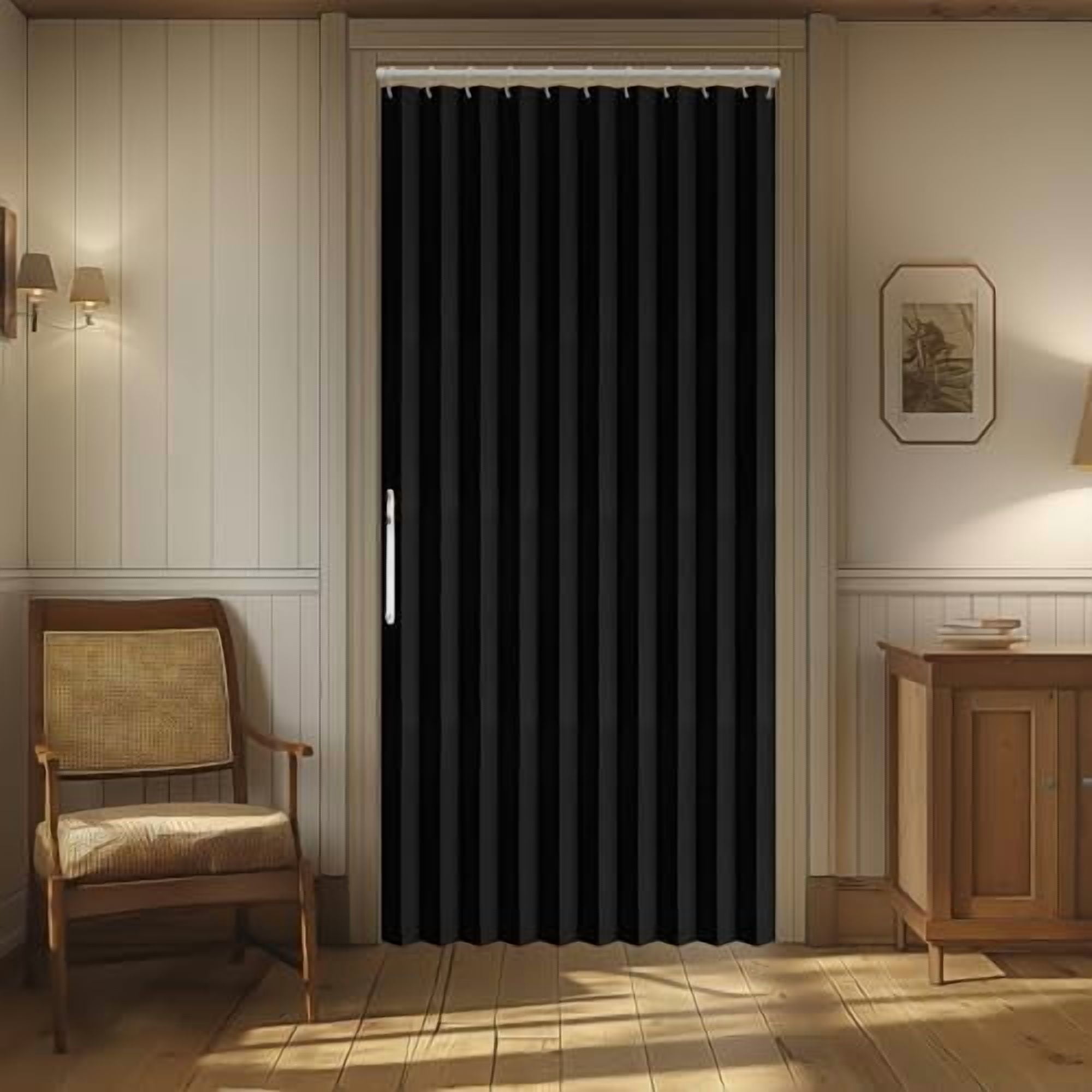 100% Blackout Magnetic Door Curtain Accordion Doors Interior Closet Door Curtain Invisible Applicable Bedroom Room Living Room Doorway (Black 42" W x 78" L) 1 Panel