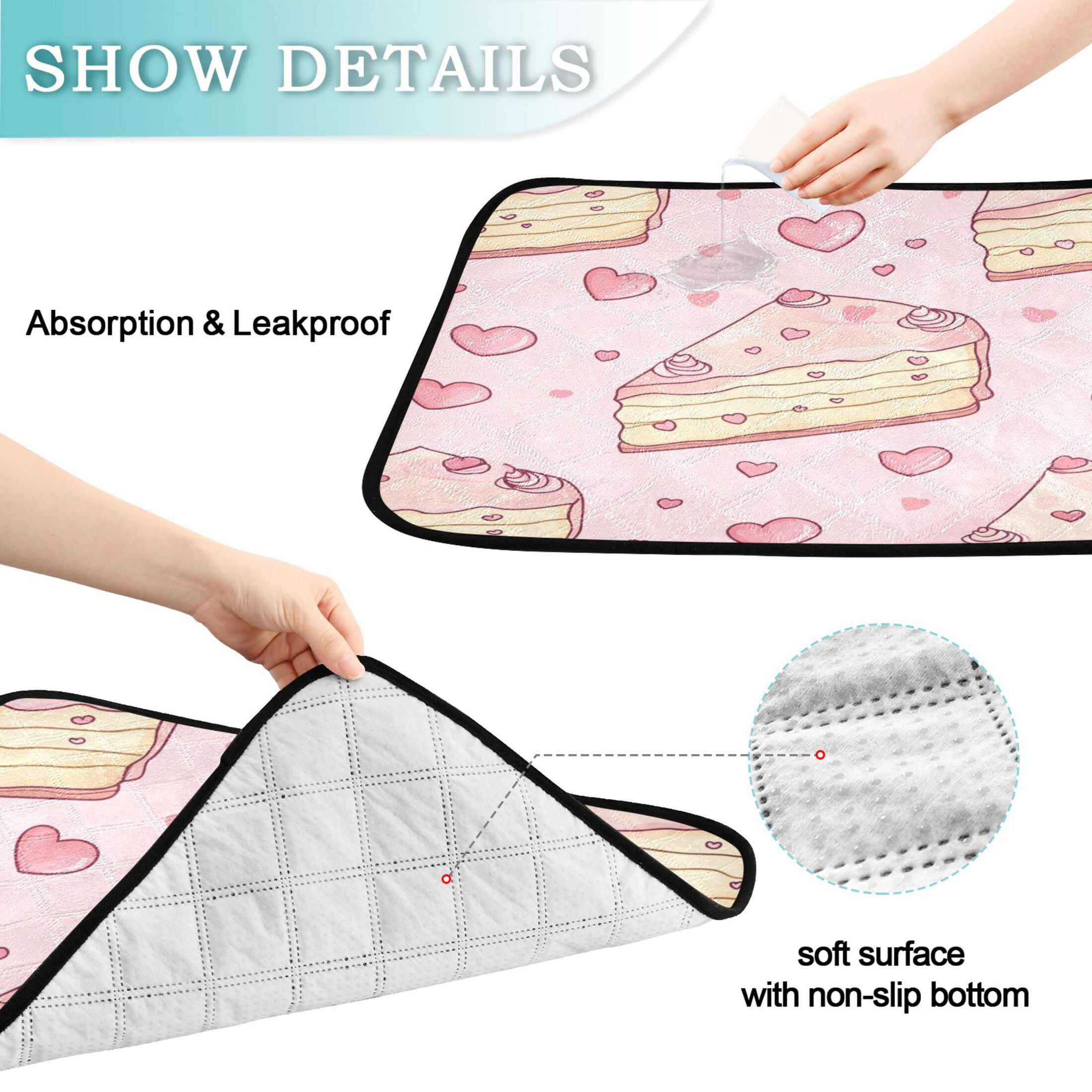 Qxltty Strawberry Flavored Heart Cake Pattern Cat litter Pads Pet Set of 3 Diaper Mats Center Anti-leakage Layer Absorbent Soft and Comfortable