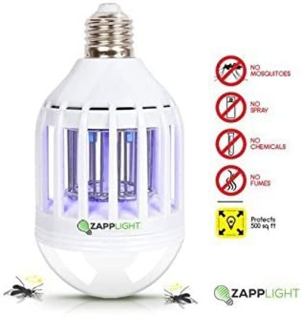 Zapplight Set of 4 LED 60W Bug Zapper Insect and Mosquito Zapper Fits Standard Light Fixture To Attract and Kill Bugs On Contact 