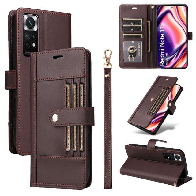 FOXDOCK Funda tipo Cartera para Xiaomi Redmi Note 11s – Cubierta de Cuero PU con Múltiples Ranuras, Bolsillo para Efectivo y Correa de Muñeca