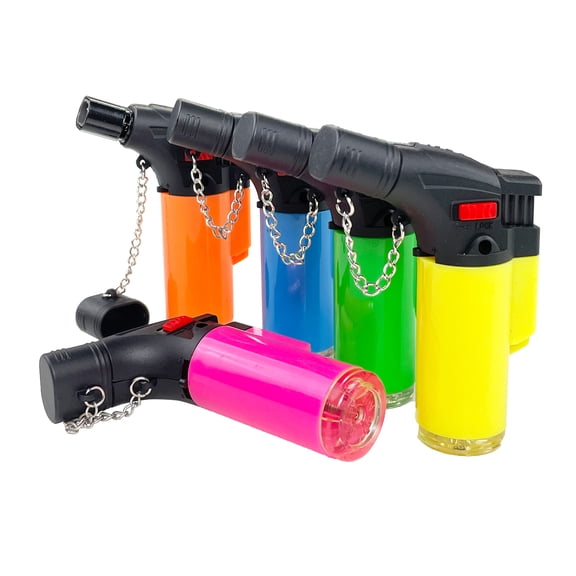 5 PACK Double Jet Torch Adjustable Butane Refillable Lighter With Safety Lock Neon Lighter gift for man’s Birthday  Christmas