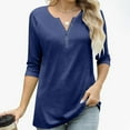 thumbnail image 6 of 3/4 Length Sleeve Womens Tops Loose Casual Raglan V-Neck Henley Tshirts Trendy Fall Basic Dressy Button Comfy Tunic Blouses, 6 of 7