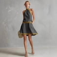 thumbnail image 4 of 2026 New Women's Black Halter Neck A-Line Mini Dress with White Trim, Sleeveless Casual Summer Swing Dress, 4 of 5