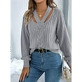 thumbnail image 6 of Women Casual Hollowed Out V-Neck Pullover Sweater Knit Long Sleeve Shirts Top Sweaters Grey XL, 6 of 9