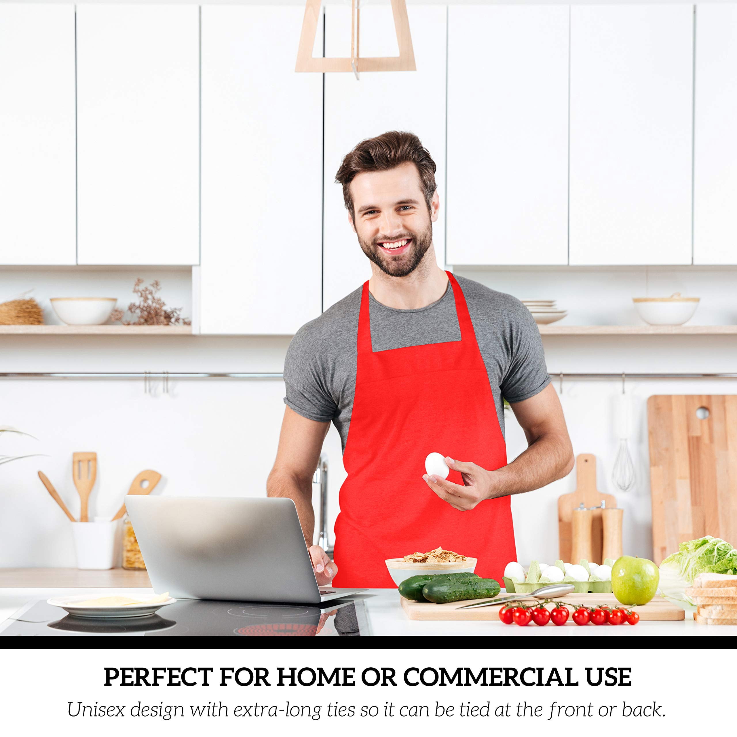 12 Pack Bib Apron - Unisex Red Aprons  Machine Washable For Men And Women Kitchen Cooking Bbq Bulk (pack Of 12 No Pockets Red)