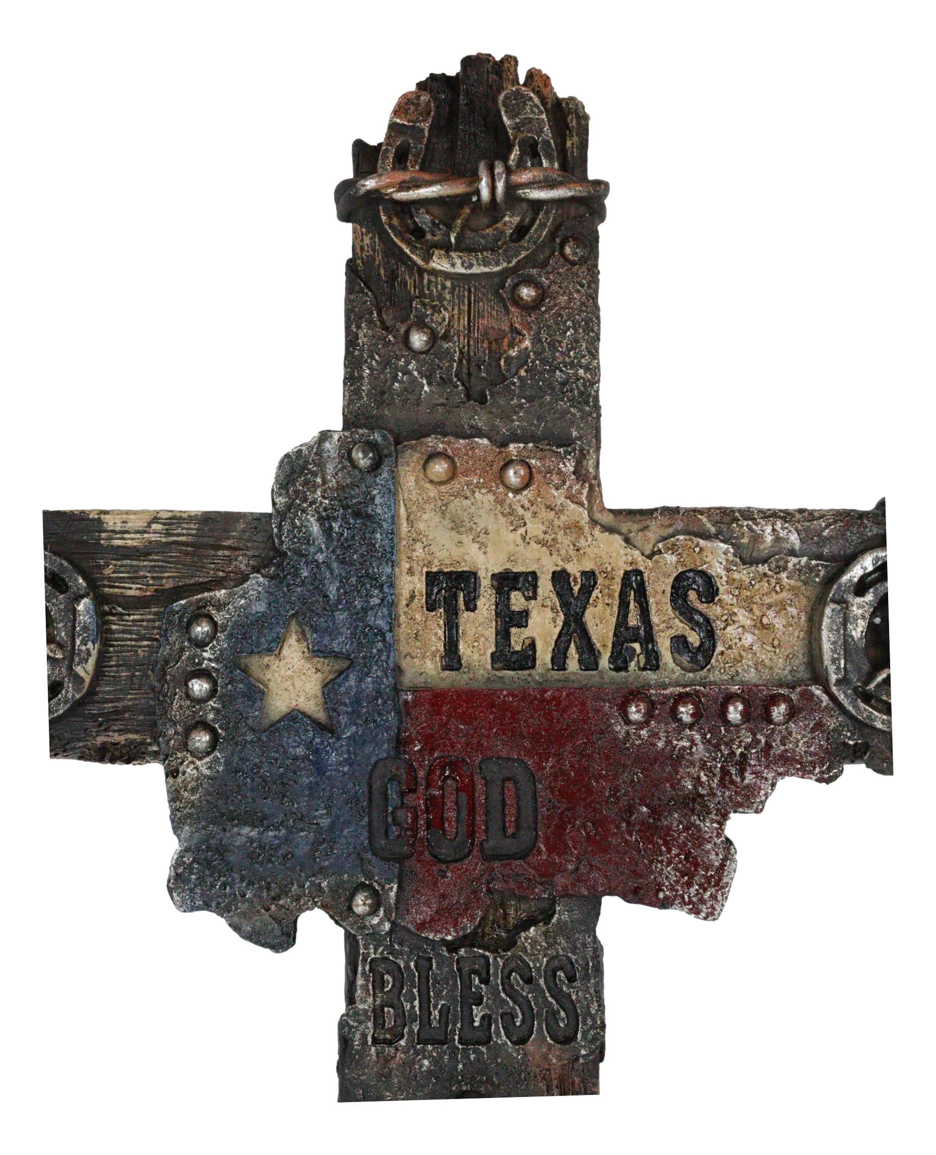 Rustic Western Lone Star Texas State Flag Wall Cross With Driftwood Finish Look