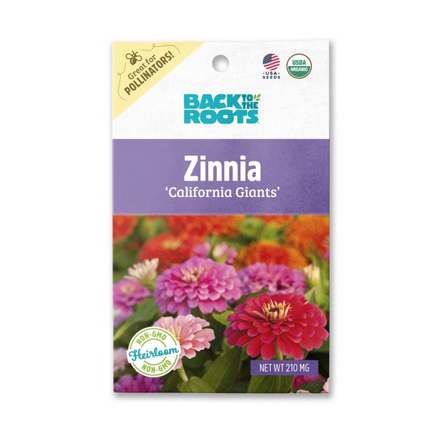 Back to the Roots Organic California Giants Zinnia Flower Seeds, 1