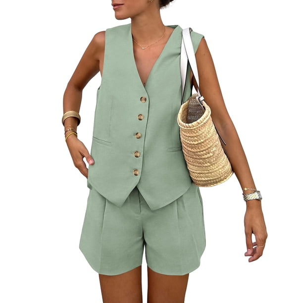 Conjunto Coordinado PRETTYGARDEN Chaleco sin Mangas y Shorts XL