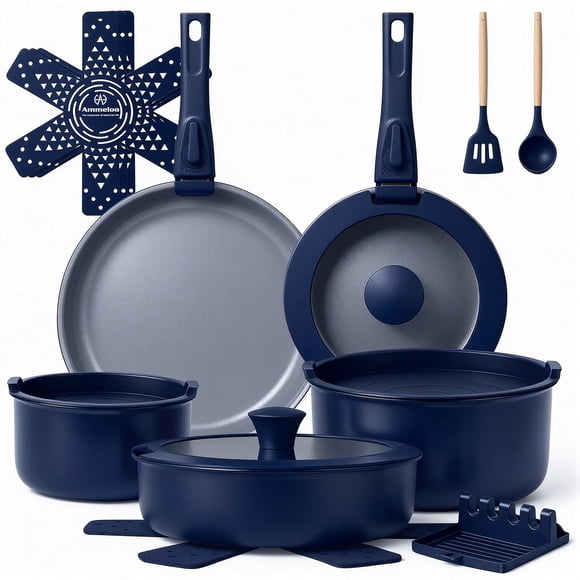 Juego de utensilios de cocina Ammeloo de cerámica antiadherente de 18 piezas, color azul marino
