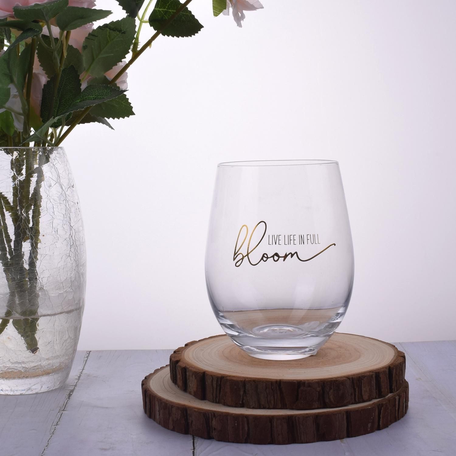 Brillant design Clear Stemless Wine Glass/ multi-purpose stemless wine glass
