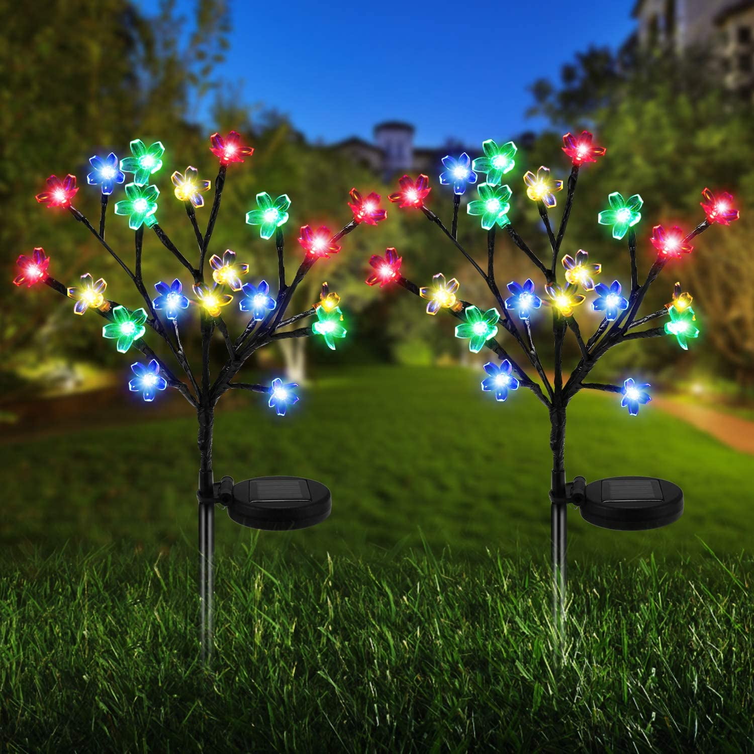 GOLDEN AUTUMN Solar Lights Outdoor Decorative，3 Pack Solar Garden Lights 12 Bigger Lily Flowers Automatic Color Changing LED Solar Flowers Used for Garden Lawn Backyard Terrace 