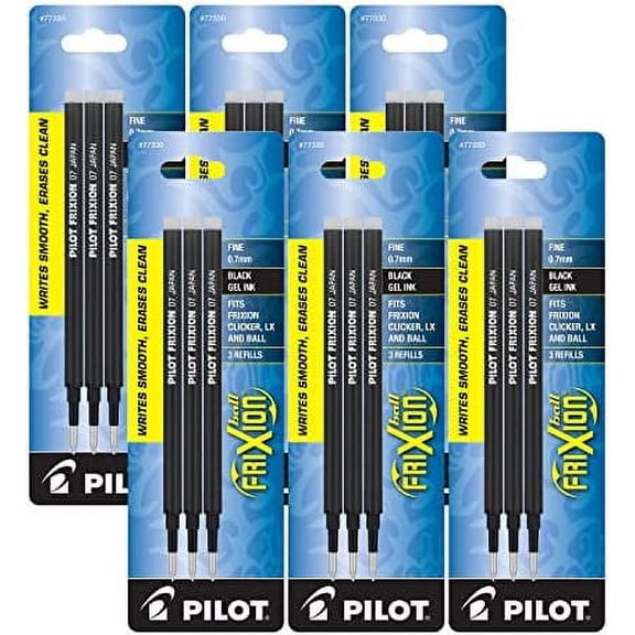 Pilot Gel Ink Refills for FriXion Erasable Gel Pen, Fine Point, Black Ink - Pack of 18 (77330)