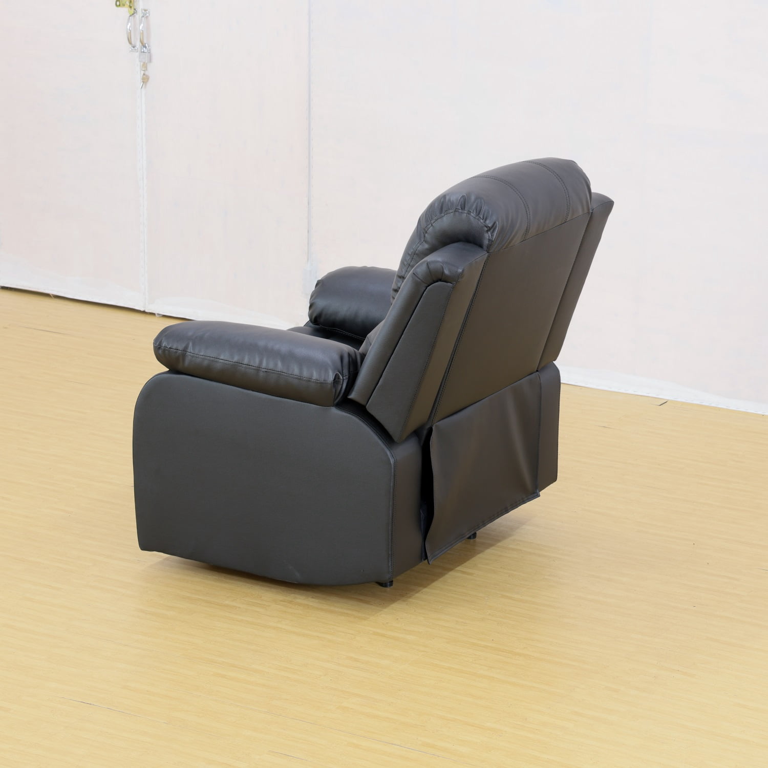 Hommoo Recycled Leather Recliner Chair, Living Room Chair Theater Lounge Seat, Manual Reclining Chairs with Overstuffed Arm and Back for Home, Black