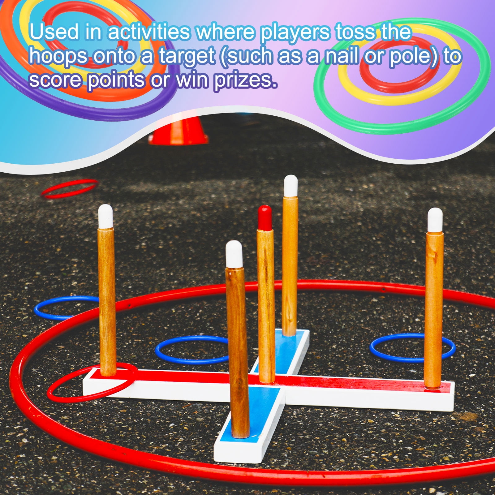 Uxcell Plastic Toss Ring 3 Sizes, 90 Pack Sports Rings Toss Game for Carnival Outdoor Games, Red/Blue/Green