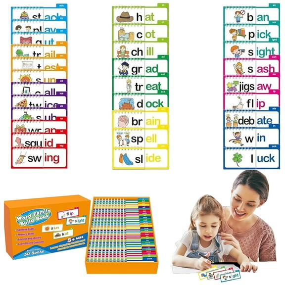 Read and Rhyme Flip Books, Word Families Flash Cards,Word Family Build Book,Vocabulary Flash Cards, Reading Flip Book,Educational Reading Games