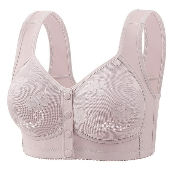 Hot Sale!! Bras for Women No Underwire Front Closure Comfort Senior Wireless Snap Closing Bra Middle and Elderly High Grade Underwear Thin Wide Straps Ladies Soft Without Ring Vest Big Size Bra