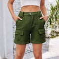thumbnail image 2 of Lenpel Jean Shorts for Women Trendy Elastic High Waisted Mid Thigh Cargo Denim Shorts Summer Casual Shorts with Pockets, 2 of 7