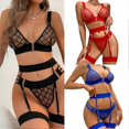 thumbnail image 2 of Red/Blue/Black Mesh Sexys Lingerie with Leg Rings Stylish Breathable Slims Fit Lingerie Gift for Anniversary, 2 of 5