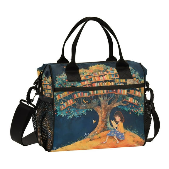 Ckdifva Girl Tree Reading Cooler Bag Cooler Cooling Tote Lunch Bag Lunch Box Front Pocket with Shoulder Strap