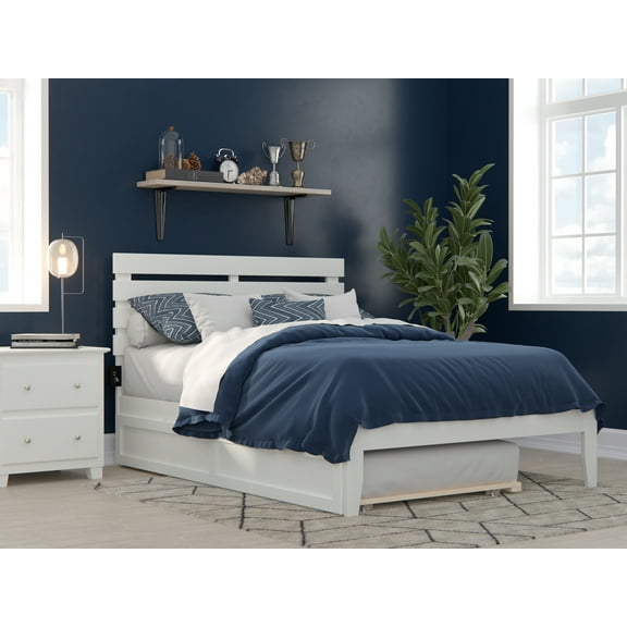 Oxford Full Bed with USB Turbo Charger and Twin Trundle in White