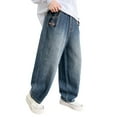 thumbnail image 3 of Tfken Jeans For Boys Kids Soft Distressed Straight-Leg Mid Waist Blue Denim Pants Size 7-8 Years, 3 of 9