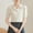 002 White, variant on Women's Button Down Lapel Blouse Tops Short Puff Sleeve Collared Shirts Business Casual Solid Color Tops